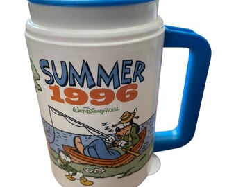Vintage 1996 Walt Disney World Summer Goofy Donald Daisy Travel Mug Whirley
