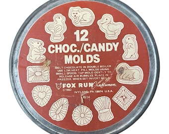 Moldes para bombones Fox Run en lata original con forma de animales y caramelos (juego de 12 piezas)