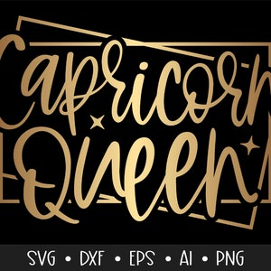 山羊座の女王 SVG、星座 SVG、星占い SVG、誕生日の女王 SVG、アフロの女王 SVG、黒人女性 SVG、カット ファイル SVG、Dxf、Png