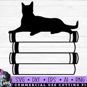 Cat on Books SVG, Book Reading SVG, Book svg, Reading svg, Book Lover svg, Book Quotes svg, Library svg, Book Reader Svg, Dxf, Png
