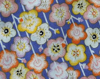 Floral Cotton Fabric by the Yard, Blooming Pansies, Quilting, Crafts