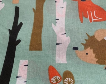 Forest Animals Cotton Fabric by the yard, Bears, Trees, Fox, Quilting Crafts