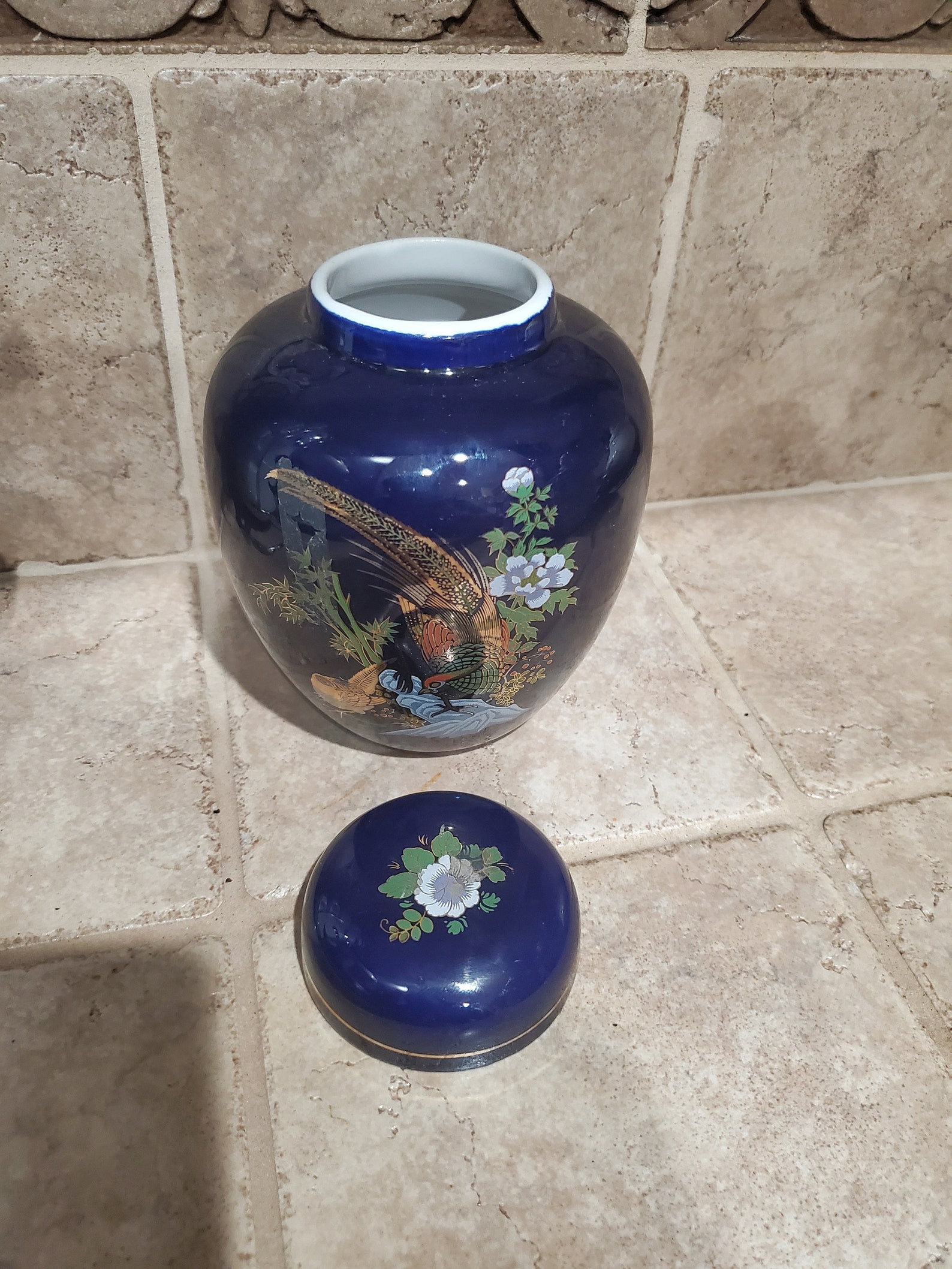 Vintage Blue Ginger Jar with Lid Etsy