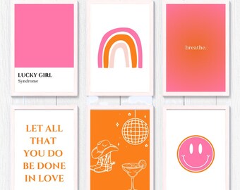 Orange and Pink Wall Art Aesthetic | Wall Art | Fun Wall Art Designs | Dorm Room Wall Art