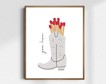 Cowboy Boot Wall Art with Matches | Bar Cart Wall Art | Cowboy Prints | Coastal Cowgirl
