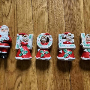 Kompletter Satz von 4 Vintage Brinnco Japan NOEL GIRLS & Santa Weihnachtsfiguren