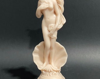 May include: A white ceramic statue of the Birth of Venus, a nude female figure standing on a seashell, with flowing hair and a hand on her chest. The base of the statue is inscribed with the words "La Nascita di Venere".