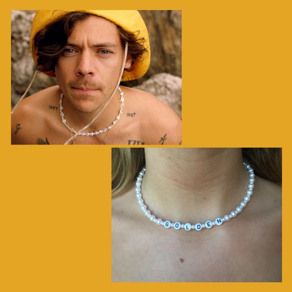 Harry Styles Golden Pearl Necklace 