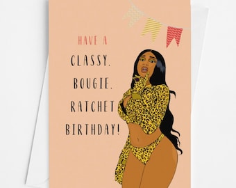 Savage Happy Birthday Card for Her - Funny Hip Hop Card - Rapper Card - Friendship, Girlfriend, Partner Celebration Card