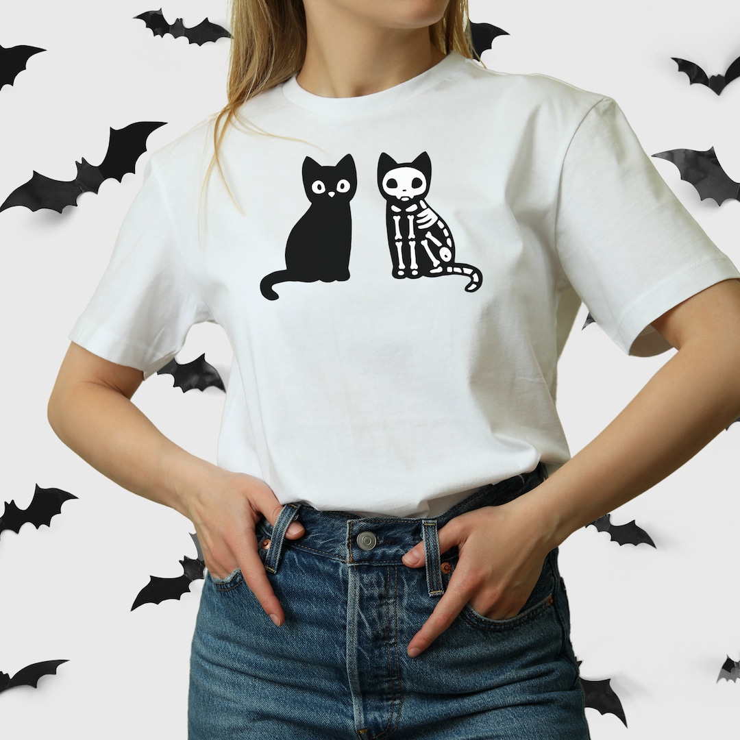 Printed Xray Cats Halloween Tee Funny Halloween Cat Shirt Etsy