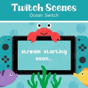 Animated Ocean Switch Twitch Scenes Pack - Stream Starting, Be Right Back, Stream Ending, Offline Scenes | Kawaii Blue Sea Life Twitch Pack