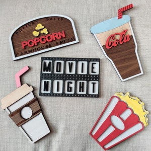 Movie Night - 8 piece Set - Tiered Tray - Subway Art - SVG - Instant Download - Cut File - Glowforge - Laser - Cricut – Silhouette - signs