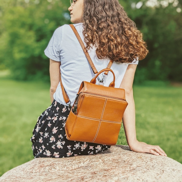 MINI LEATHER BACKPACK, Cute Convertible Backpack, Small Daypack With Removable Straps, Genuine Leather Crossbody Purse, Everyday Womens Bag