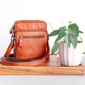 Brown Leather Shoulder Bag: Men&#39;s Crossbody Satchel