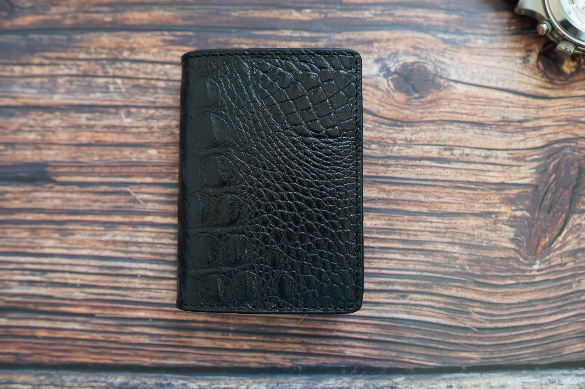 ☆COURONNE☆ Stephano Flat Card Wallet RXACX24119GYD PERSONALIZED WALLET, CROC Leather Card Wallet, Men's Leather