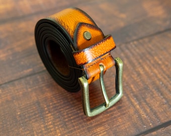 Personalized Burnished Tan Full Grain Leather Belt, Gift for Him