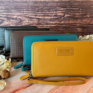 Cartera de cuero auténtico, monedero grande de cuero, regalo del tercer aniversario
