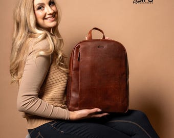 Handmade Top Grain Leather Laptop Backpack: Weather-Resistant Rucksack