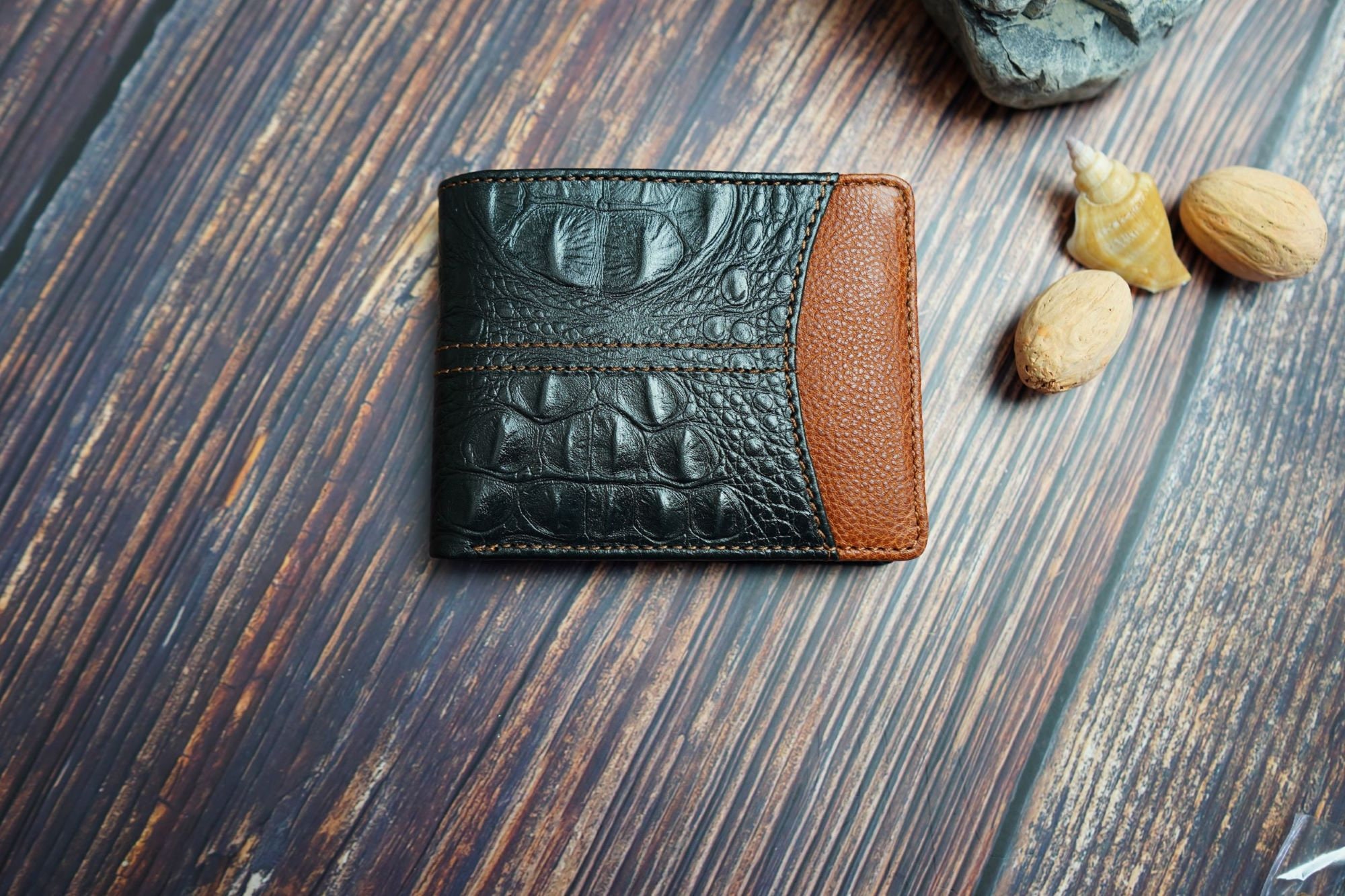 GILI Long Zipper TAN Leather ID Credit Card Holder Wallet Cash
