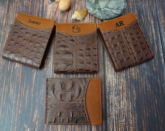 Cartera de piel personalizada, piel auténtica rústica grabada, con bloqueo RFID.
