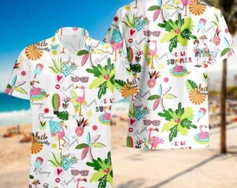 Flamingo Hawaiian Shirt, Button Down Shirt, Cool Hawaiian Shirt, Hawaii Shirt, Casual Shirt, Short Sleeves Shirt, Beach Shirt, Summer Trip