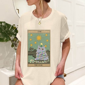T-shirt Merry Catmas, chemise de tarot Christmas Cat Meme, chemise de noël Tarot drôle de chat, chemise inspirée de la carte de tarot star