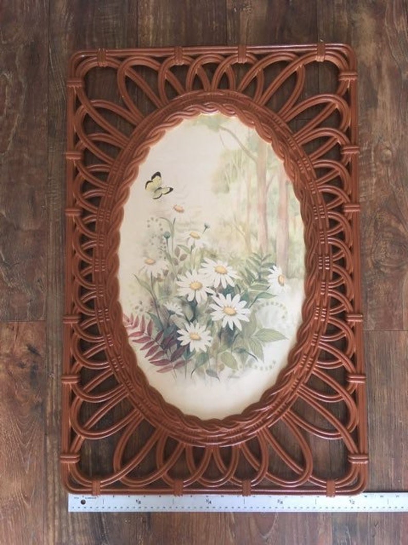 Vintage F Massa Daisy Wicker Style Prints. Butterfly Retro Wall Hanging
