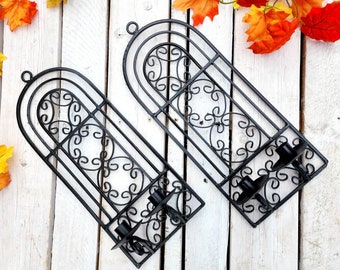 Vgt Black metal ornate wall candle holder sconce 2pc set castle wall decor farmhouse cabin solid Gothic decor whimsigoth  wall candle holder