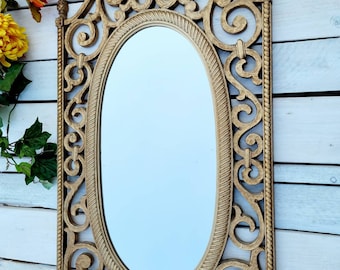 Ornate Plastic Composite Beige Ornate Circular Hanging Wall Framed Mirror C1 