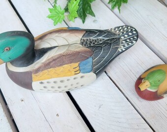 Vintage Ceramic mother baby duck statue set. Two Ceramic father baby decorative duck statues