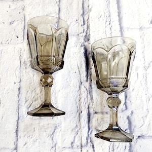 Vintage Gray iridescent glass set of 2. Goth halloween depression thumbprint glass set sheer Black Ebony dinner drinking glasses whimsigoth