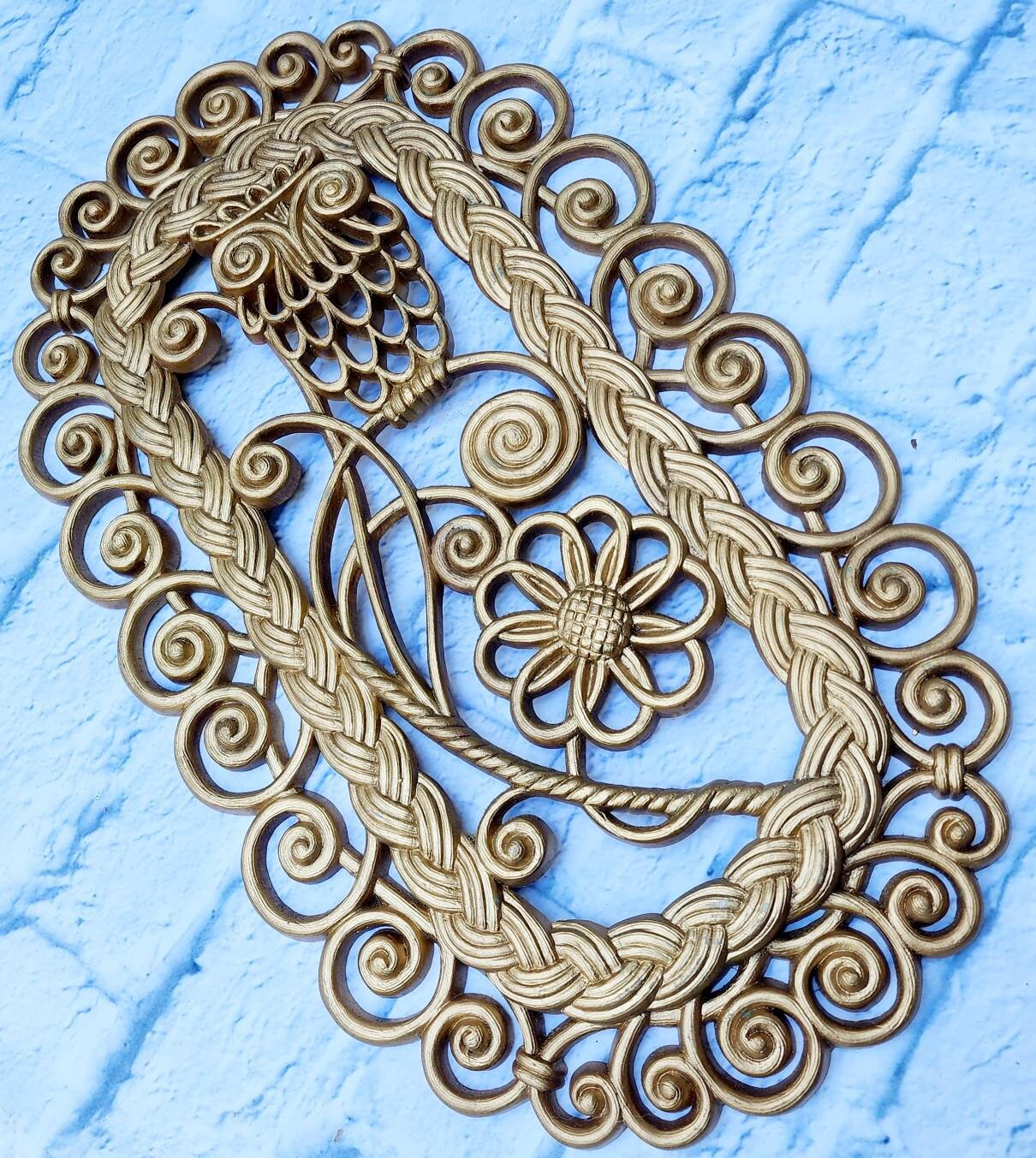 Vintage Golden Silk Flower Wall Planter Syroco Full Set Etsy