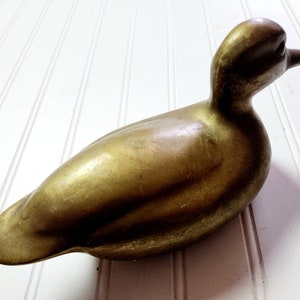 Large Brass Vintage Duck metal office figurine home interior water fowl animal decor.