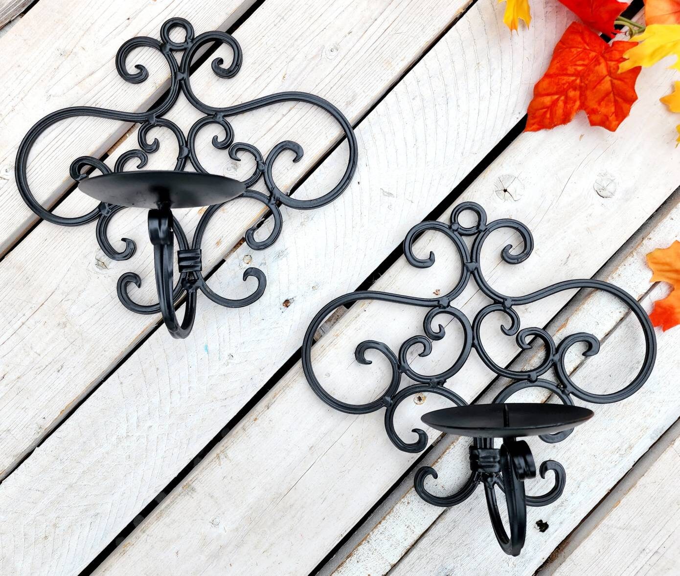 Vintage Black Metal Wall Candle Holder Sconce Set of 2 Castle Etsy