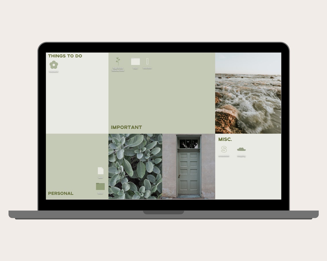 Sage Green Desktop Folder Icons Wallpapers Aesthetic | Etsy