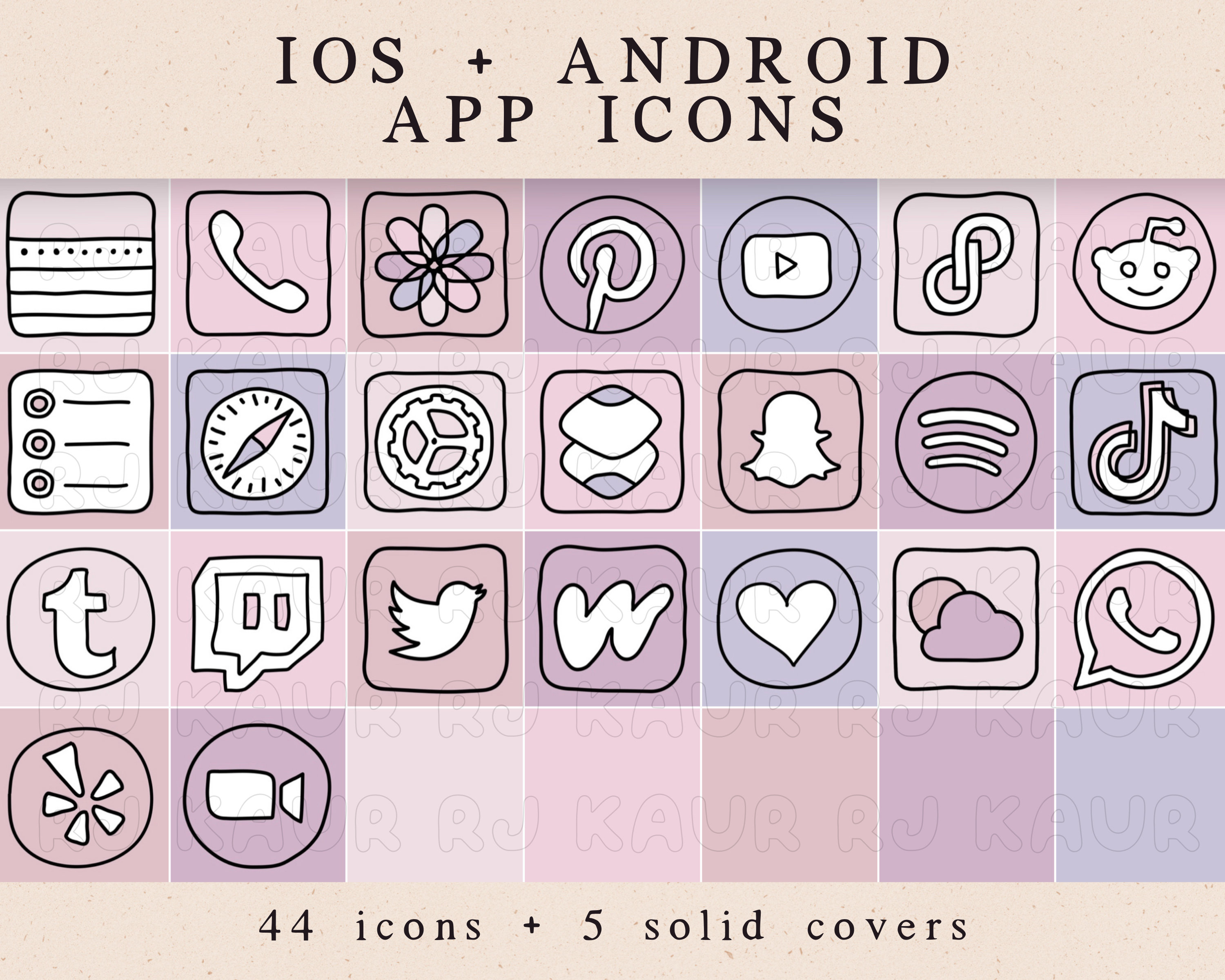 Pink/purple Pastel Ios + Android App Icons | Ios14 Widget Photos - Etsy
