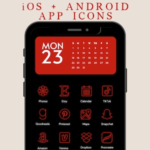 Red & Black iOS/Android App Icons | iOS14 Widget Photos | iOS Widget Covers | iOS 14 Icon Pack | Instant Download