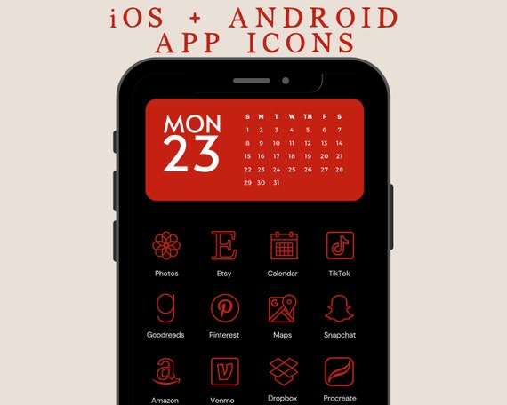 Red & Black Ios/Android App Icons Ios14 Widget Photos Ios Widget.