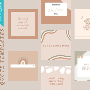 Könnte beinhalten: Ein Satz von zehn Instagram-Zitatvorlagen mit einer neutralen Farbpalette aus Beige, Braun und Grün. Die Vorlagen zeigen verschiedene Zitate, darunter "Sie sah aus wie eine sichere Gänseblümchen, roch aber nach wilder Rose." und "Du bist ganz allein für dich selbst verantwortlich."