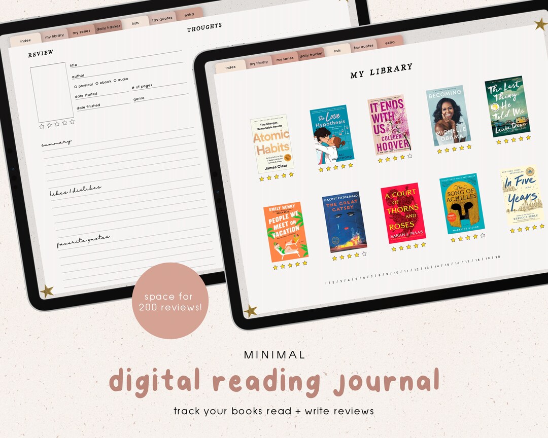 Minimal Digital Reading Journal | Book Reviews | Reading Tracker for ...