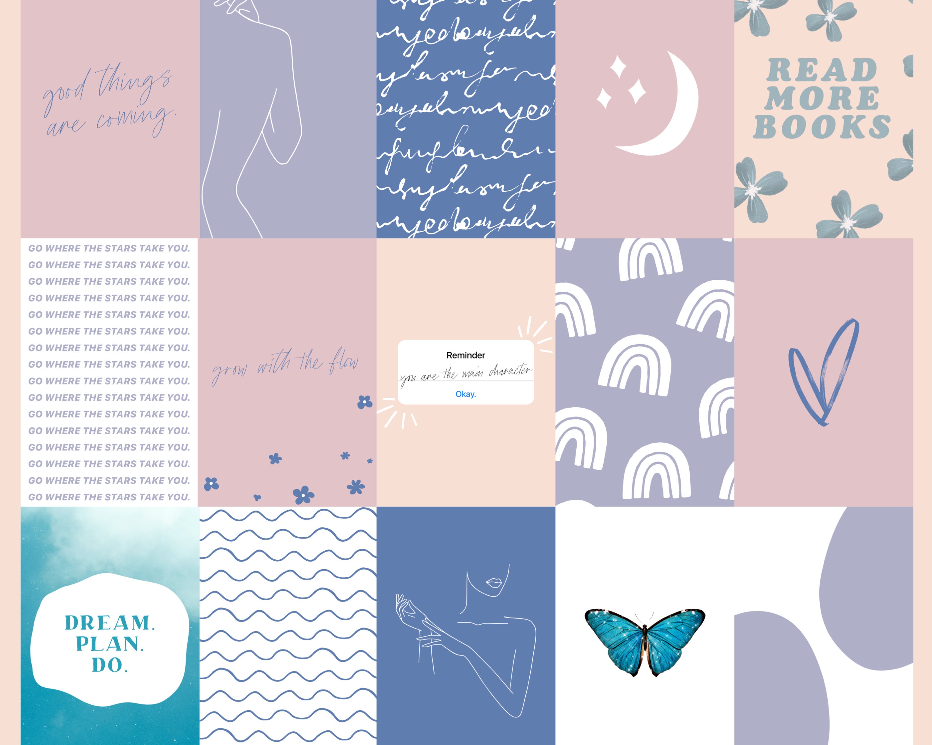 The Dreamers Collage Kit in Blue & Pink (40 Handmade Images + 7 Extra