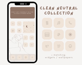 Clean Neutral iOS/Android App Icons Collection, Aesthetic Icons, Hand-drawn App Icons (Beige/Brown)
