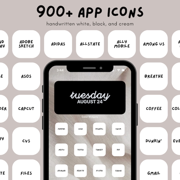 900+ Minimal iOS14 App Icons | App Covers Black, White, Cream
