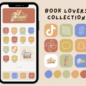 Book Lovers iOS App Icons, iPhone App Covers, Aesthetic Icons, Hand-drawn App Icons
