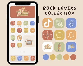 Buchliebhaber iOS App Icons, iPhone App Cover, Ästhetische Icons, Handgezeichnete App Icons