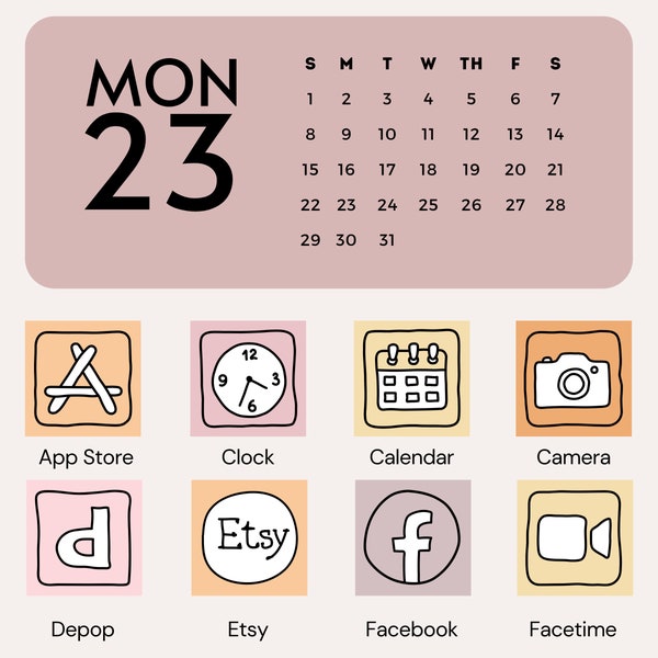 Rosa/Orange Pastell iOS + Android App Icons | iOS14 Widget Fotos | iOS14 App-Symbole