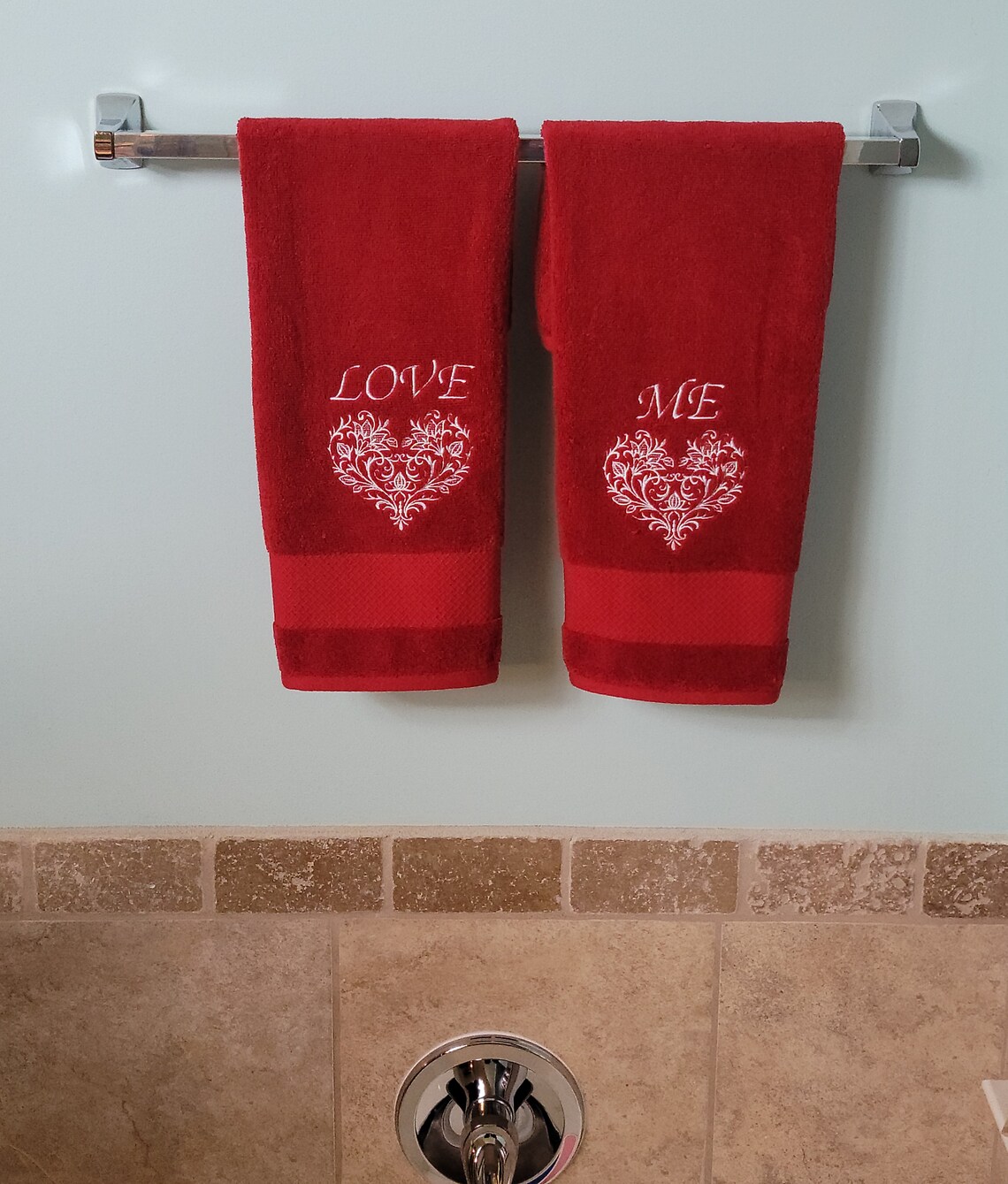 Love Me Valentines hand towel set Red hand towels White hand Etsy