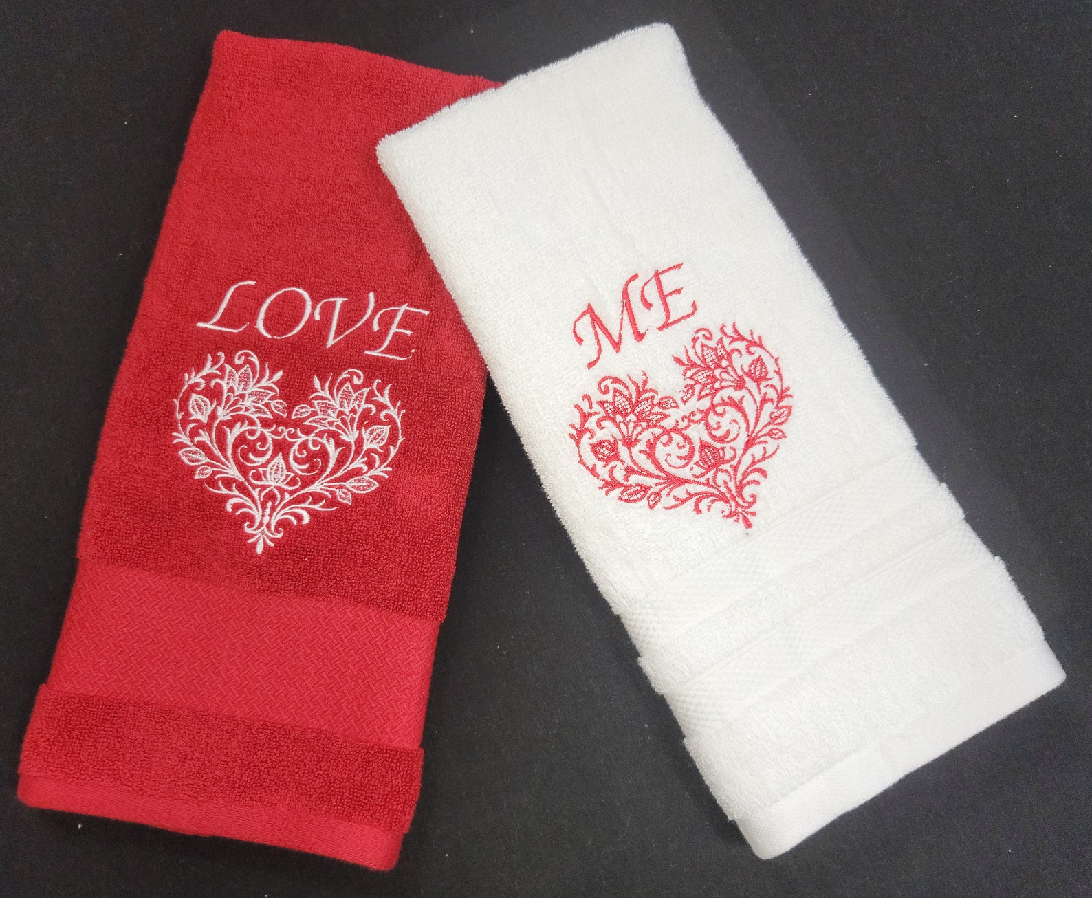 Love Me Valentines hand towel set Red hand towels White hand Etsy