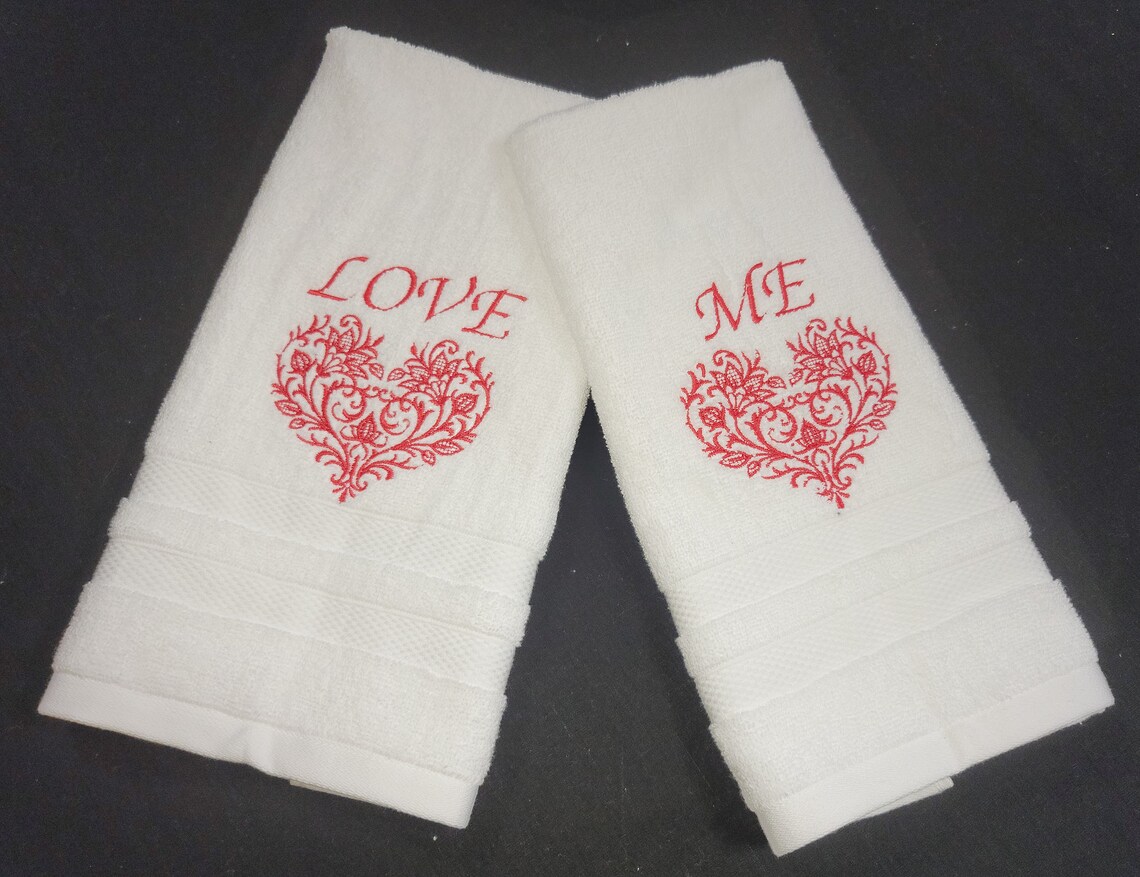 Love Me Valentines hand towel set Red hand towels White hand Etsy
