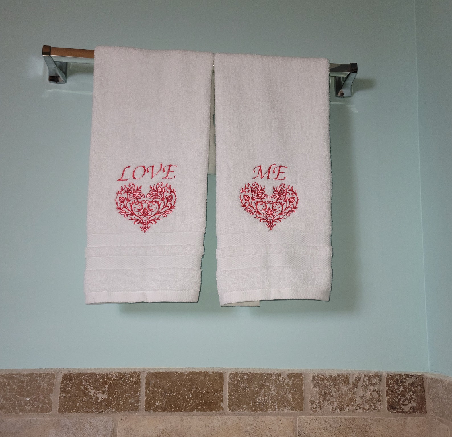 Love Me Valentines hand towel set Red hand towels White hand Etsy